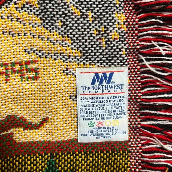 Vintage Christmas Throw Blanket 56"×48" The Northwest Co. Dark Green Red Yellow - Picture 3 of 5